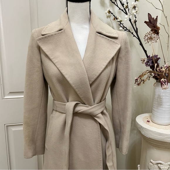 Cashmere belted tie only long bone ecru old Hollywood glam formal scandal coat - Picture 3 of 15